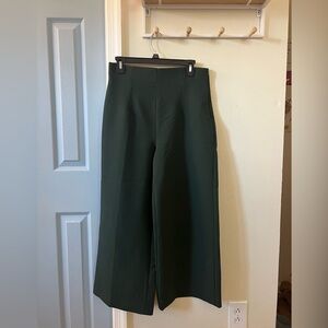Zara Dark Green High Waisted Cropped Wide Leg Trousers